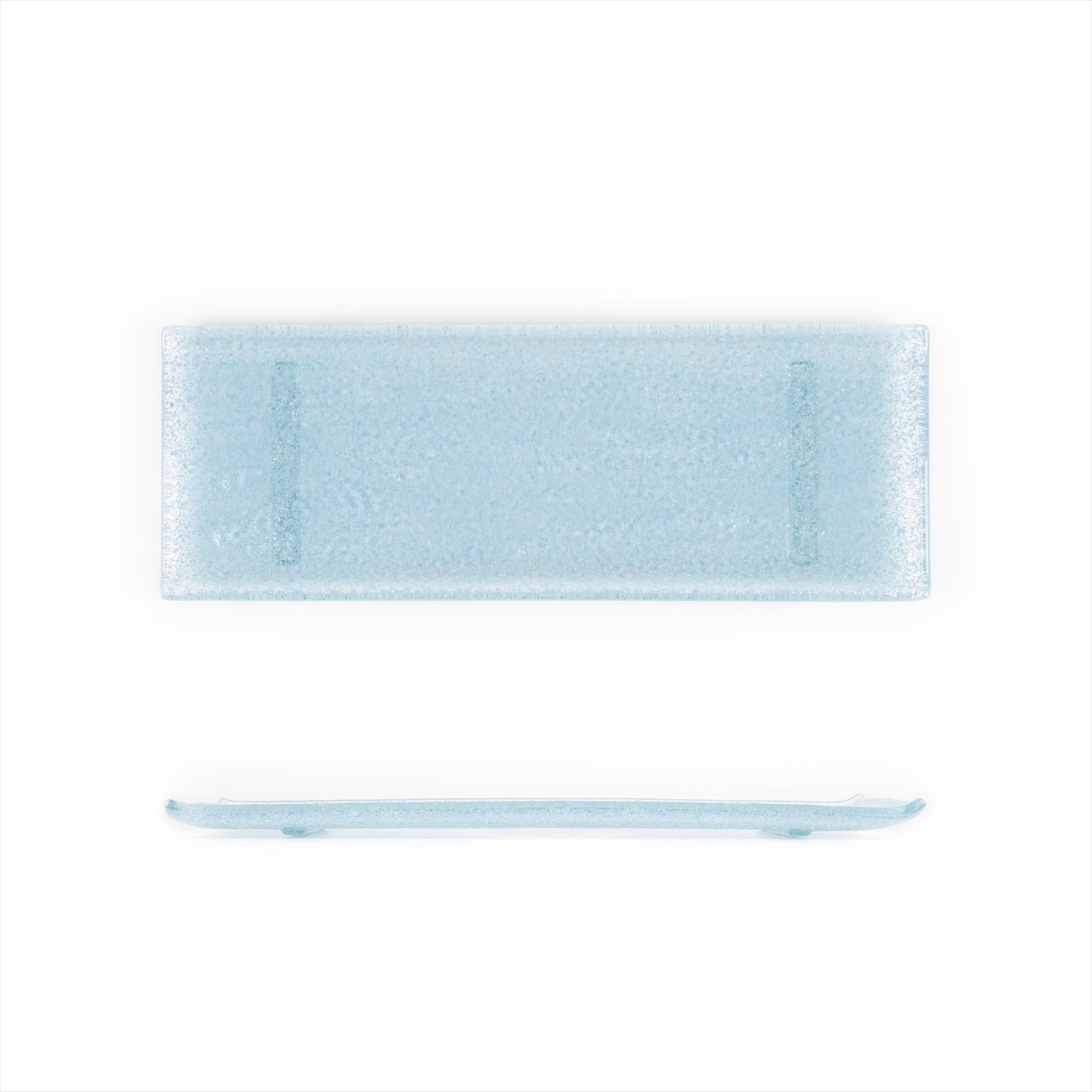 Glass Dinnerware 13.75" x 5" x h:0.5" Rectangular Blue Glass Platter (Set of 2)