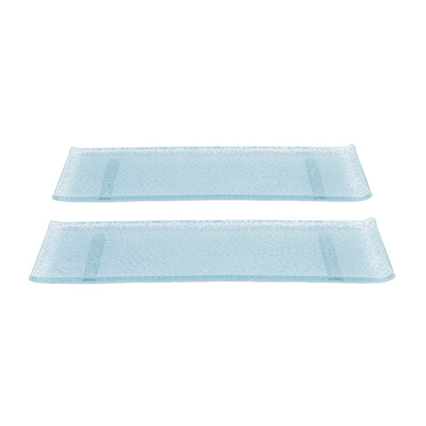 Glass Dinnerware 13.75" x 5" x h:0.5" Rectangular Blue Glass Platter (Set of 2)