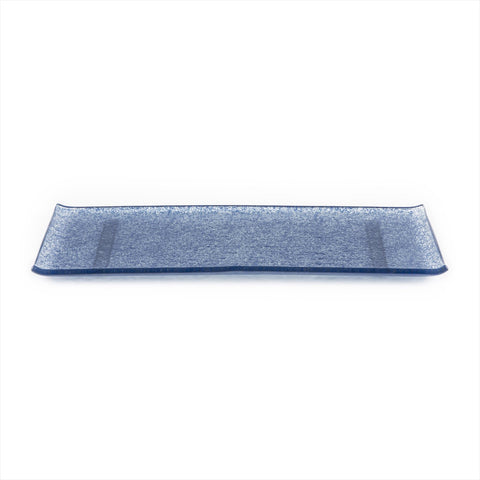 Glass Dinnerware 13.75" x 5" x h:0.5" Rectangular Blue Glass Platter (Set of 2)