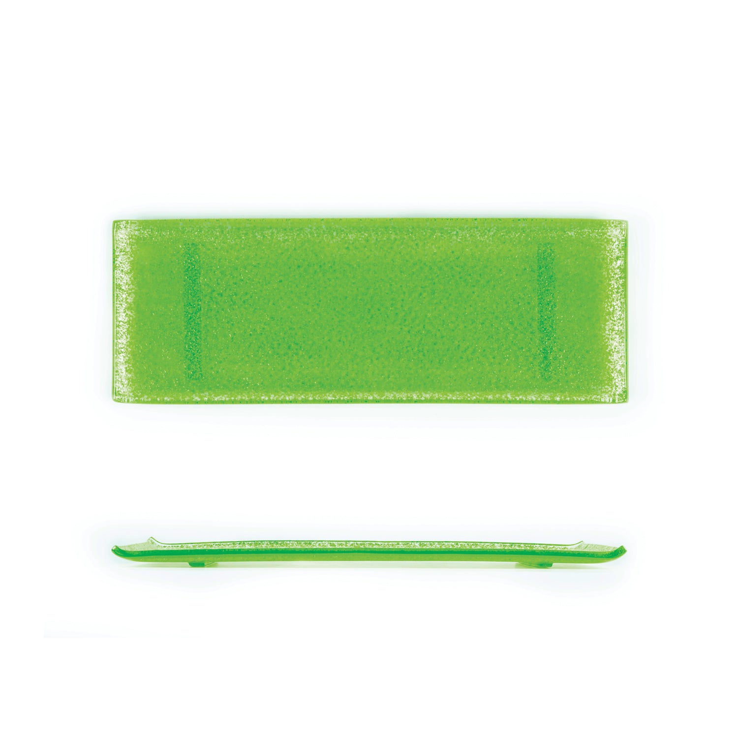 Glass Dinnerware 13.75" x 5" x h:0.5" Rectangular Green Glass Platter (Set of 2)