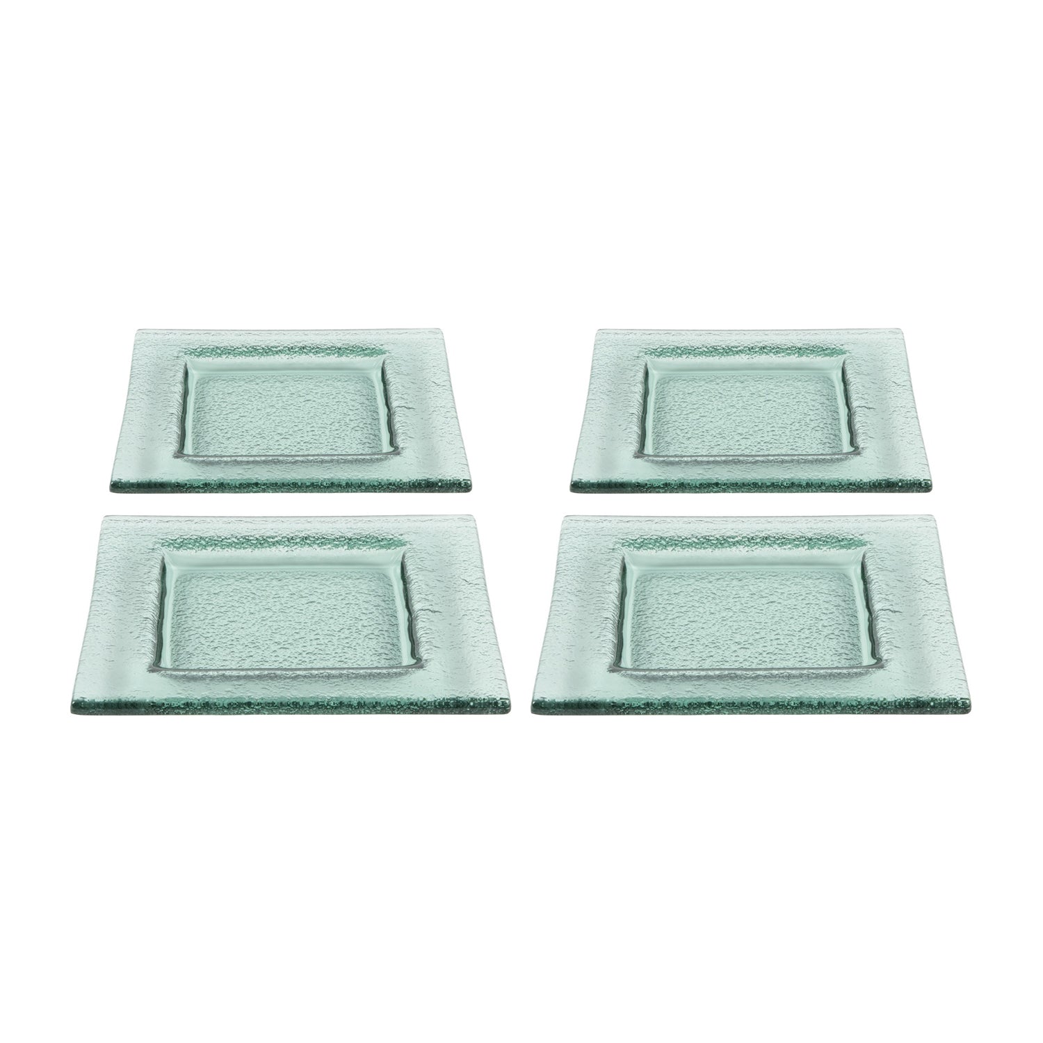 Glass Dinnerware 6" x 6" Square Transparent Green Glass Plate (Set of 4)