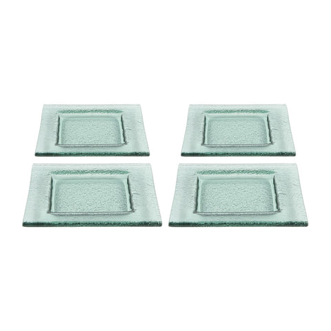 Glass Dinnerware 6" x 6" Square Transparent Green Glass Plate (Set of 4)