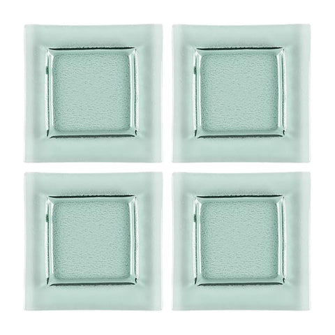 Glass Dinnerware 6" x 6" Square Transparent Green Glass Plate (Set of 4)