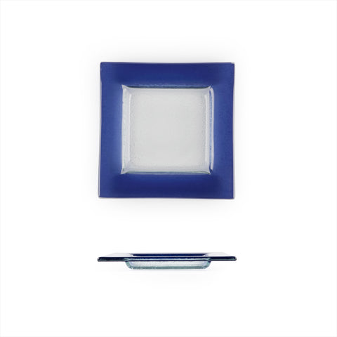 Glass Dinnerware 6" x 6" Square Blue Glass Plate (Set of 4)