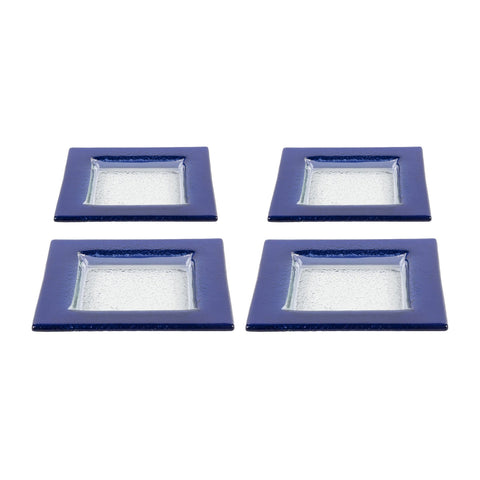 Glass Dinnerware 6" x 6" Square Blue Glass Plate (Set of 4)