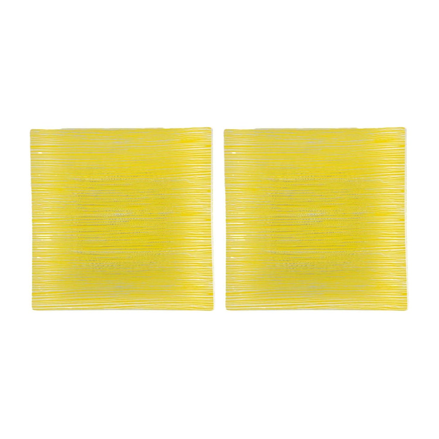 Glass Dinnerware 7.75" x 7.75" Square Yellow Glass Plate (Set of 2)