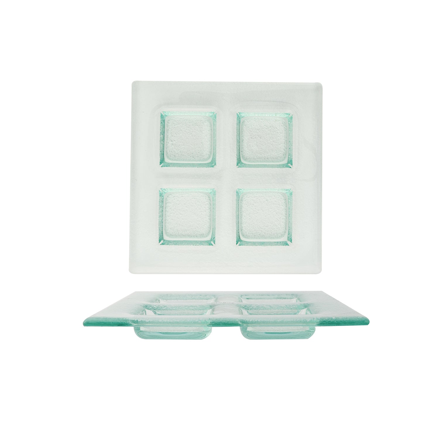 Glass Dinnerware 8" x 8" Square Clear Glass Sectional Plate (Set of 2)