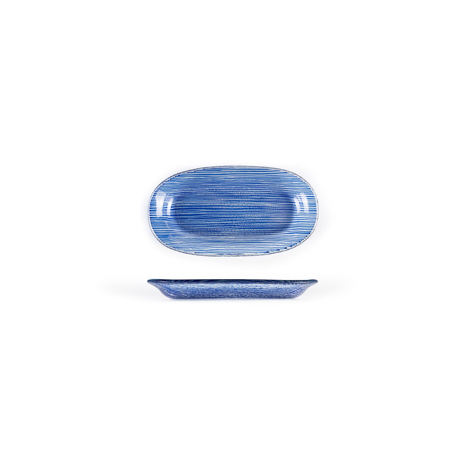 Glass Dinnerware 7.75" x 4.25" x h:0.5" Oval Blue Glass Platter (Set of 4)