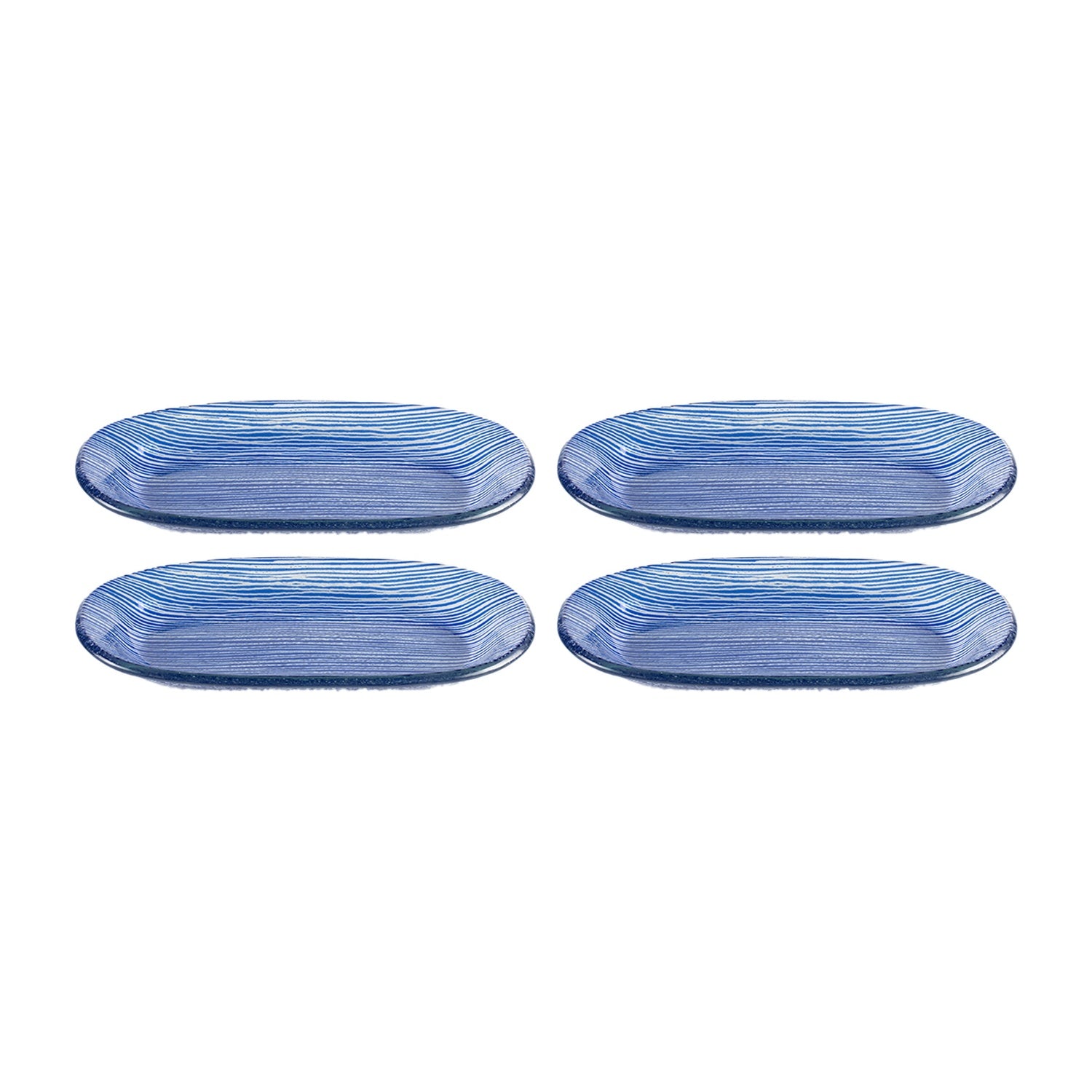 Glass Dinnerware 7.75" x 4.25" x h:0.5" Oval Blue Glass Platter (Set of 4)