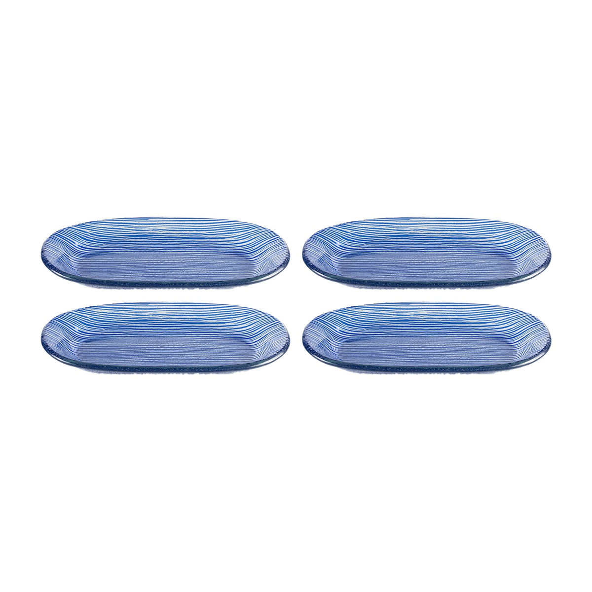 Glass Dinnerware 7.75" x 4.25" x h:0.5" Oval Blue Glass Platter (Set of 4)