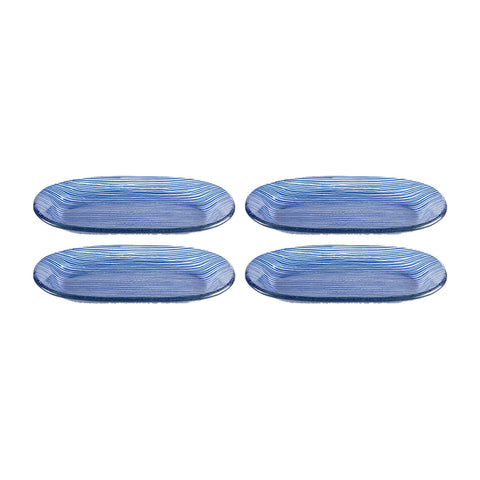 Glass Dinnerware 7.75" x 4.25" x h:0.5" Oval Blue Glass Platter (Set of 4)