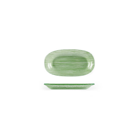 Glass Dinnerware 7.75" x 4.25" x h:0.5" Oval Green Glass Platter (Set of 4)