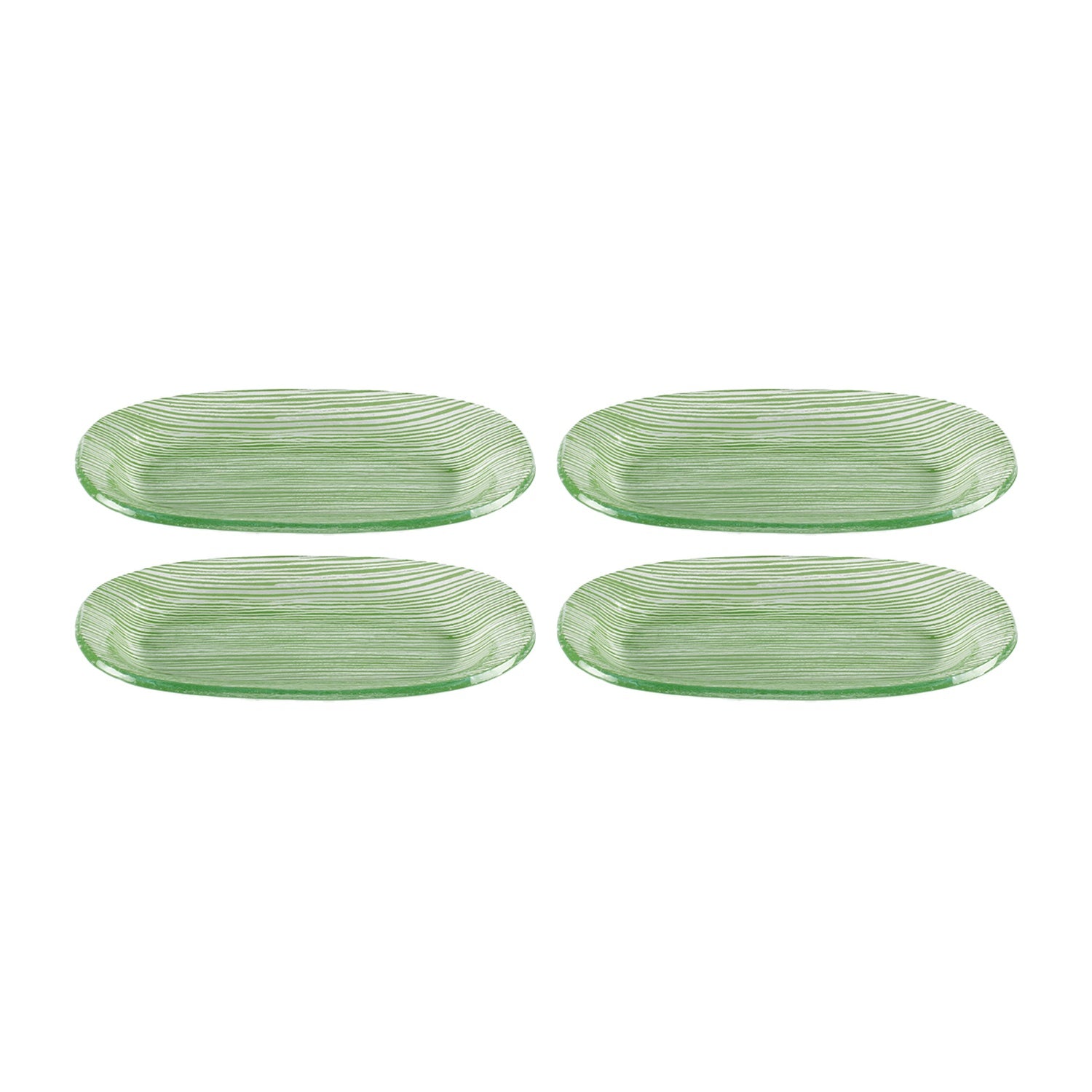 Glass Dinnerware 7.75" x 4.25" x h:0.5" Oval Green Glass Platter (Set of 4)