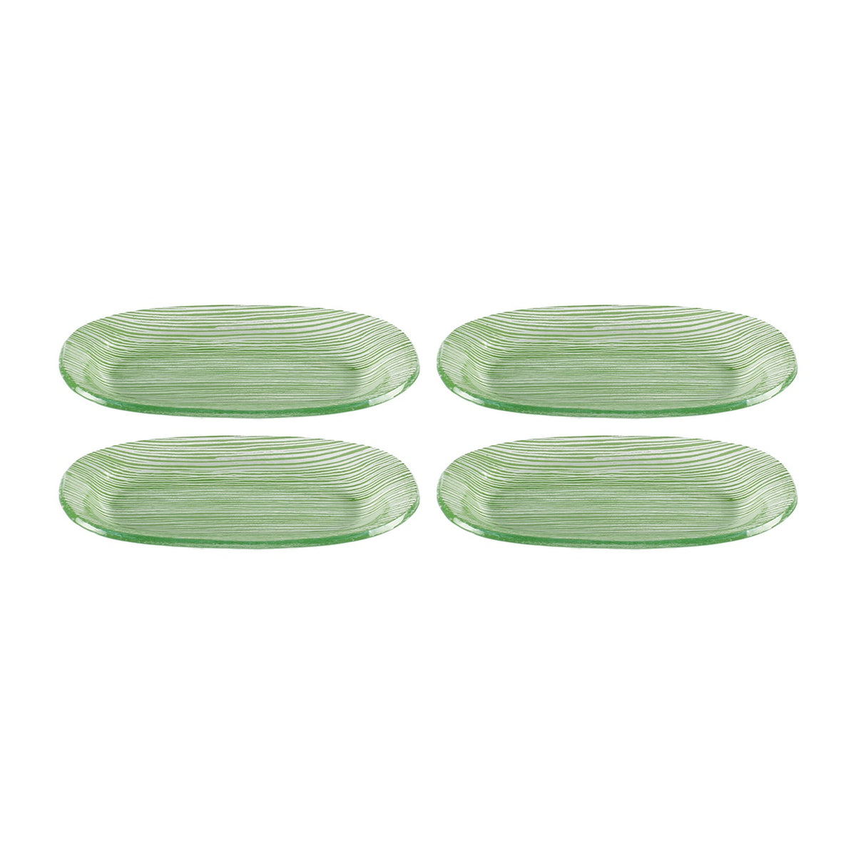 Glass Dinnerware 7.75" x 4.25" x h:0.5" Oval Green Glass Platter (Set of 4)