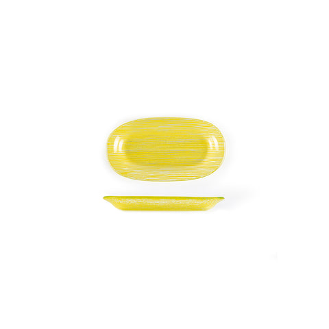 Glass Dinnerware 7.75" x 4.25" x h:0.5" Oval Yellow Glass Platter (Set of 4)