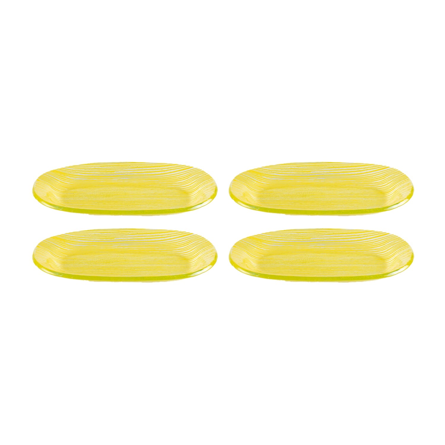 Glass Dinnerware 7.75" x 4.25" x h:0.5" Oval Yellow Glass Platter (Set of 4)