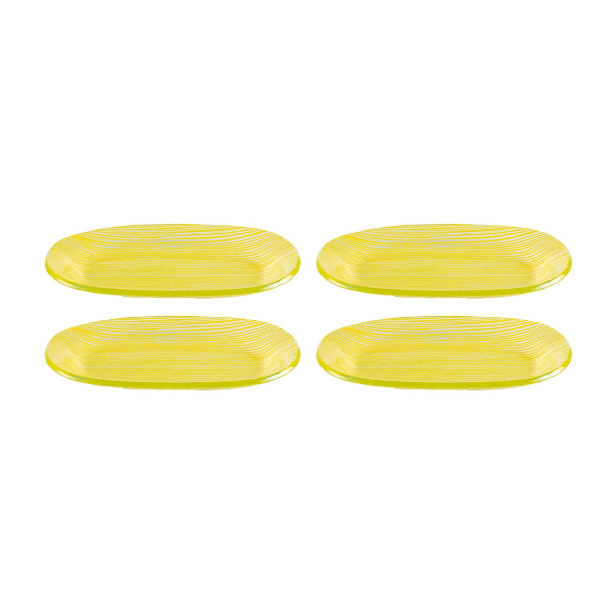 Glass Dinnerware 7.75" x 4.25" x h:0.5" Oval Yellow Glass Platter (Set of 4)