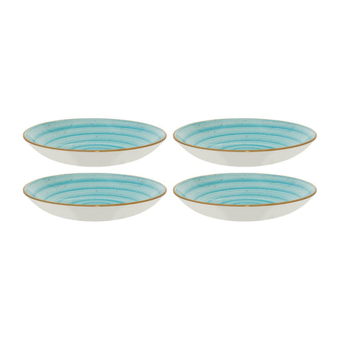 Bonna Porcelain Aqua dia.9" h:2" 34 oz. Round Blue Porcelain Bowl (Set of 4)