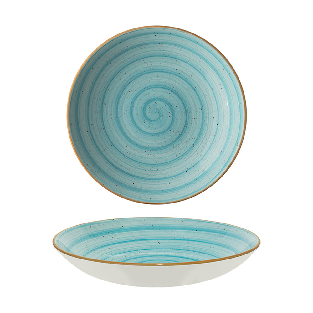 Bonna China Sea Blue dia.10" h:2" 44 oz. Round Blue Porcelain Bowl (Set of 2)