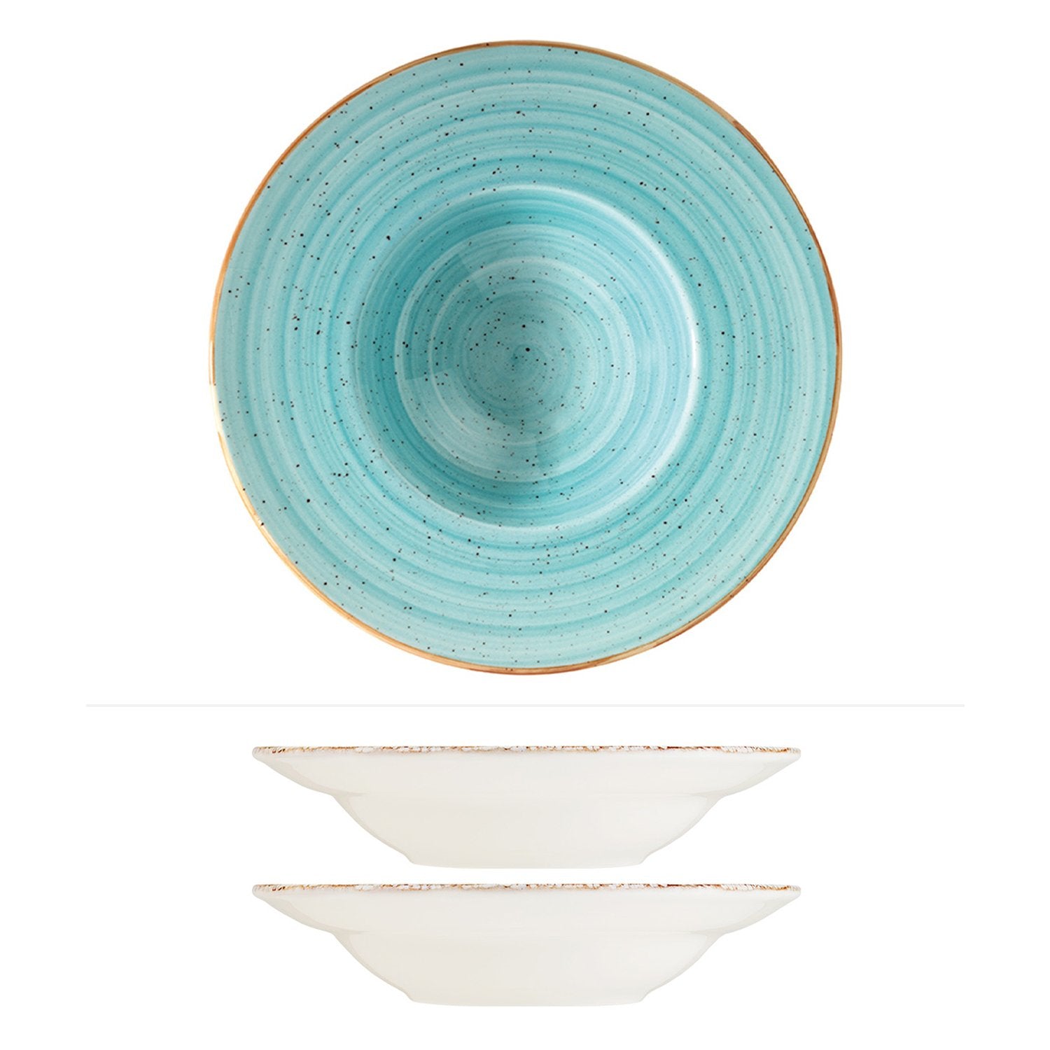 Bonna China Sea Blue dia.11" h:2.5" 14 oz. Round Blue Porcelain Bowl (Set of 2)