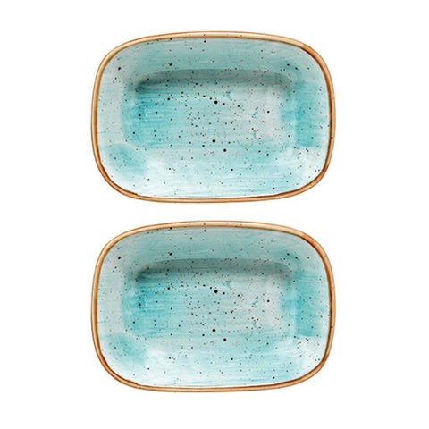 Bonna China Sea Blue 4.75" x 3.25" x h:1" 4 oz. Rectangular Blue Porcelain Deep Plate (Set of 2)