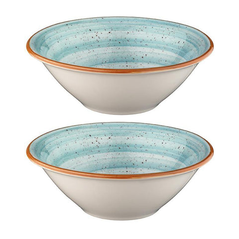 Bonna China Sea Blue dia.8" h:2.5" 30 oz. Round Blue Porcelain Bowl (Set of 2)