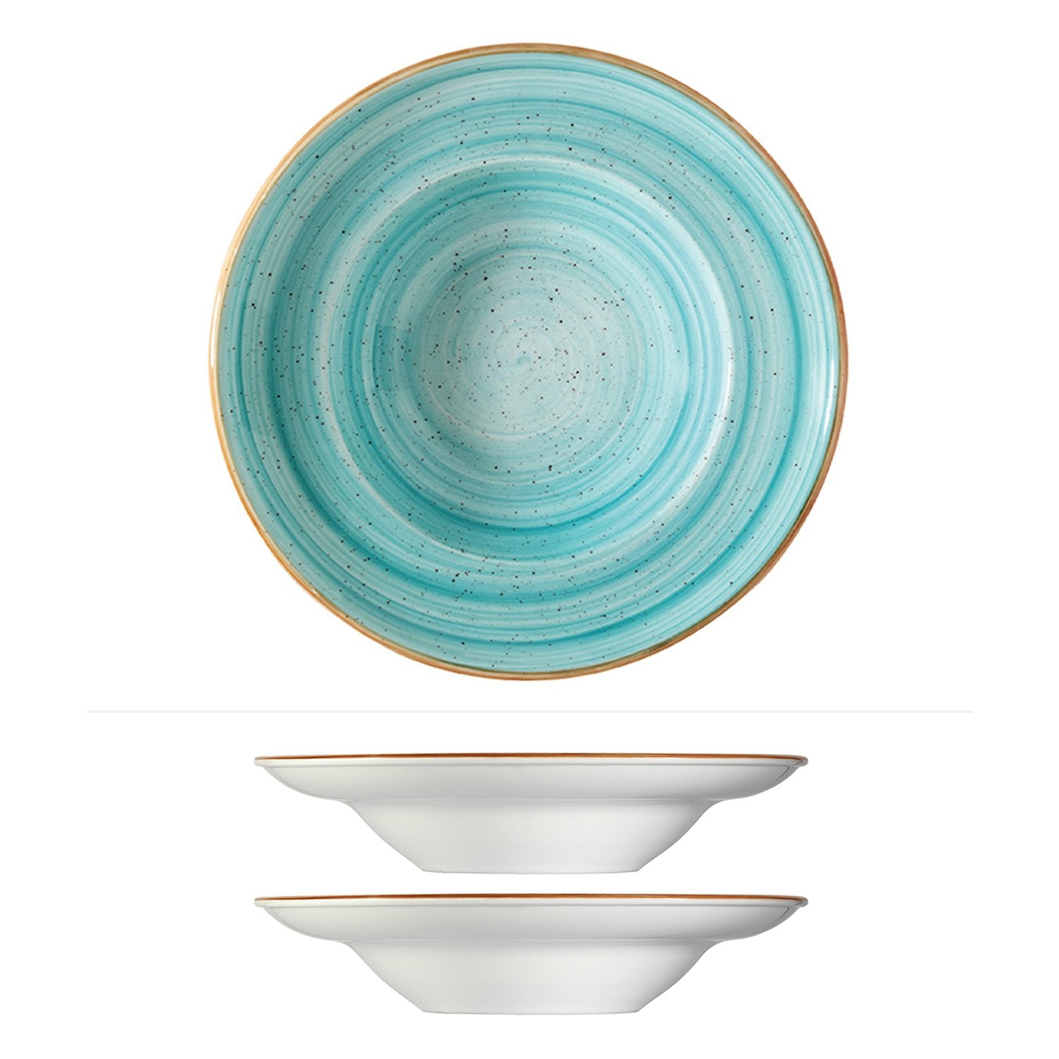 Bonna China Sea Blue dia.10.75" h:2.25" 16 oz. Round Blue Porcelain Bowl (Set of 2)