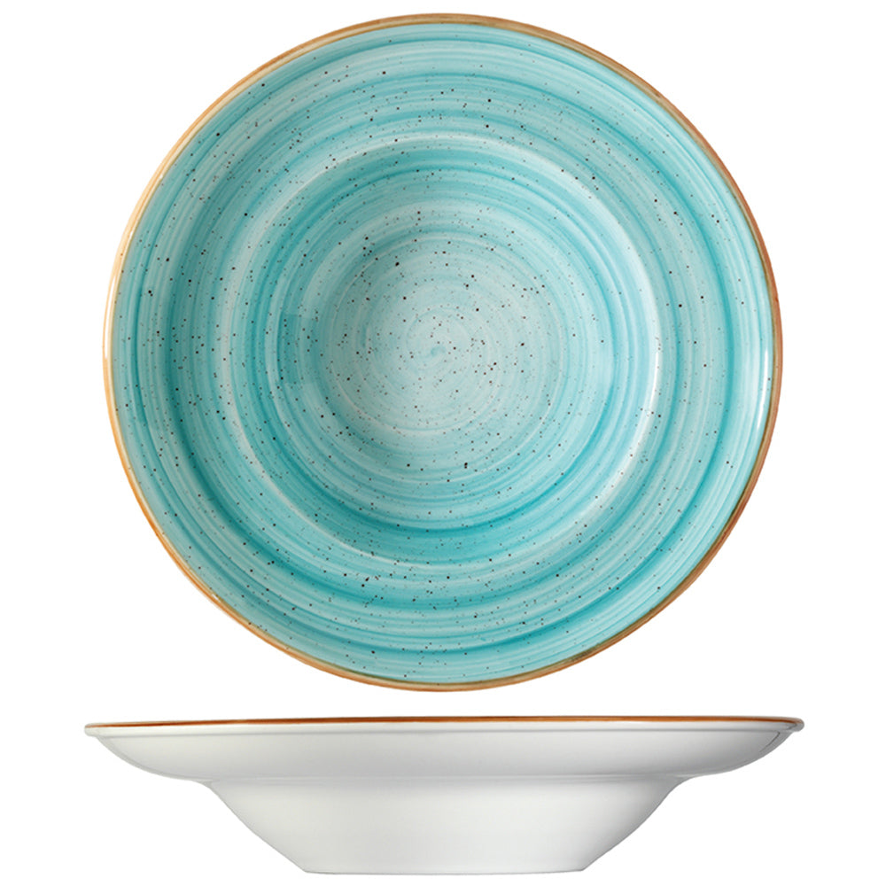 Bonna China Sea Blue dia.11.75" h:2.5" 19 oz. Round Blue Porcelain Bowl (Set of 2)