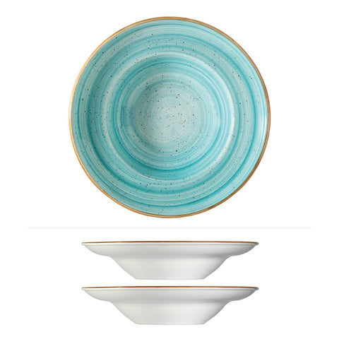 Bonna China Sea Blue dia.11.75" h:2.5" 19 oz. Round Blue Porcelain Bowl (Set of 2)