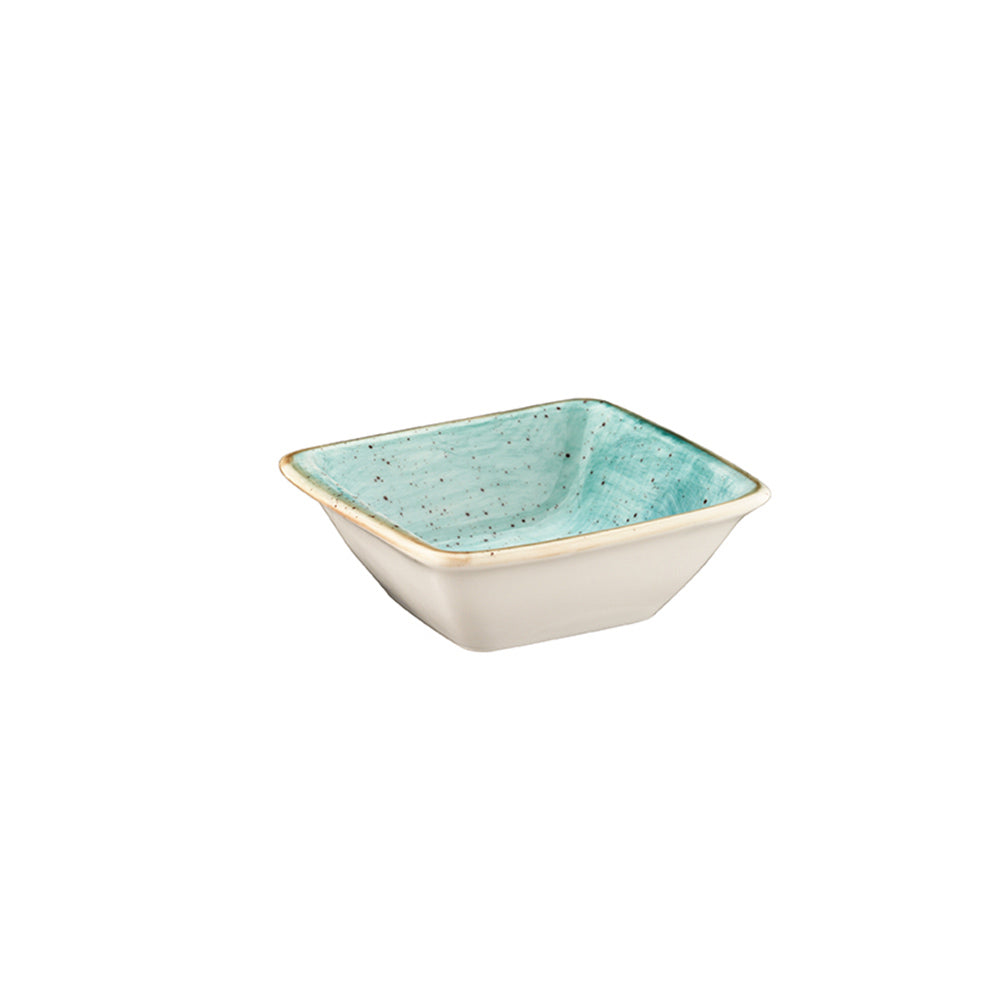 Bonna China Sea Blue 3.5" x 3.5" x h:1.25" 1 oz. Square Blue Porcelain Ramekin (Set of 4)