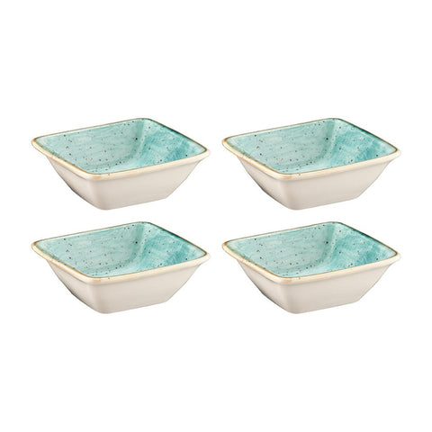 Bonna China Sea Blue 3.5" x 3.5" x h:1.25" 1 oz. Square Blue Porcelain Ramekin (Set of 4)