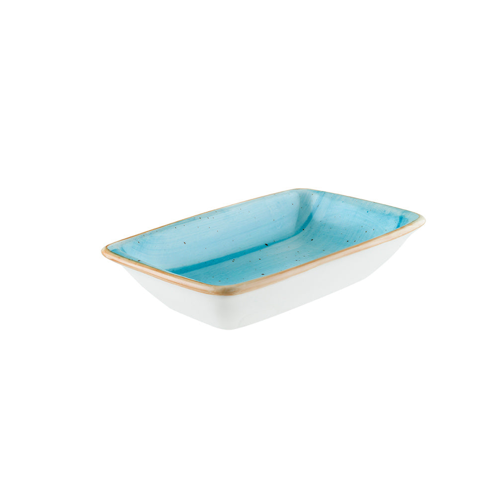 Bonna China Sea Blue 6" x 3.75" x h:1.25" 6 oz. Rectangular Blue Porcelain Deep Plate (Set of 2)