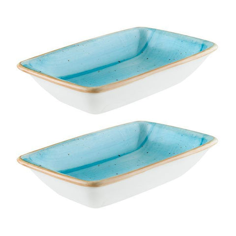 Bonna China Sea Blue 6" x 3.75" x h:1.25" 6 oz. Rectangular Blue Porcelain Deep Plate (Set of 2)