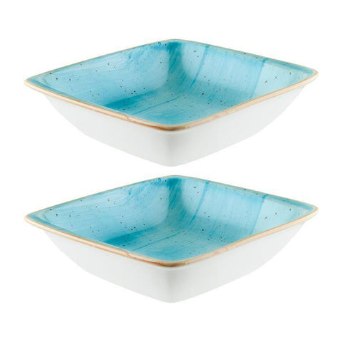 Bonna China Sea Blue 7.5" x 6.5" x h:2" 20 oz. Square Blue Porcelain Bowl (Set of 2)