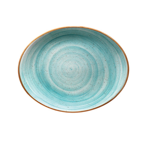 Bonna China Sea Blue 9.75" x 7.5" x h:1" Oval Blue Porcelain Platter (Set of 2)