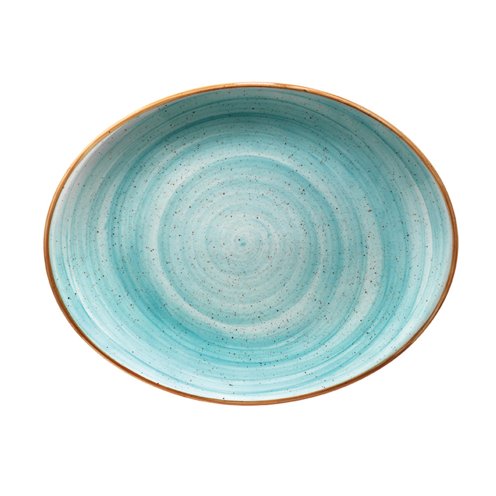 Bonna China Sea Blue 12.25" x 9.5" x h:1" Oval Blue Porcelain Platter