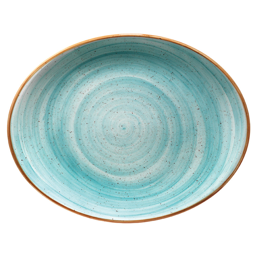 Bonna China Sea Blue 14.25" x 11" x h:1.25" Oval Blue Porcelain Platter