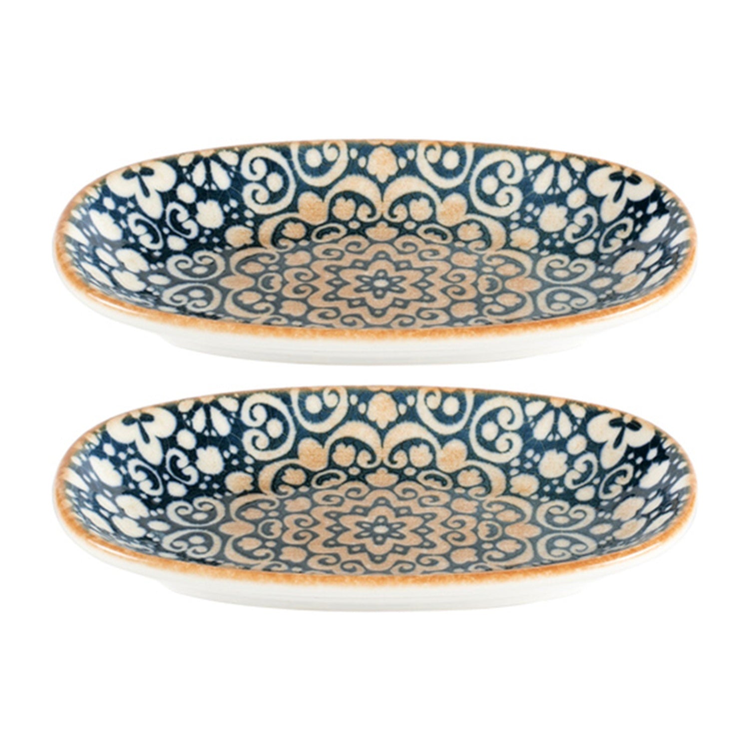 Bonna China Española 6" x 3.5" x h:0.75" Oval Decorated Porcelain Platter (Set of 2)