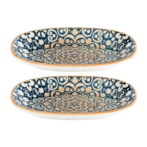 Bonna China Española 6" x 3.5" x h:0.75" Oval Decorated Porcelain Platter (Set of 2)