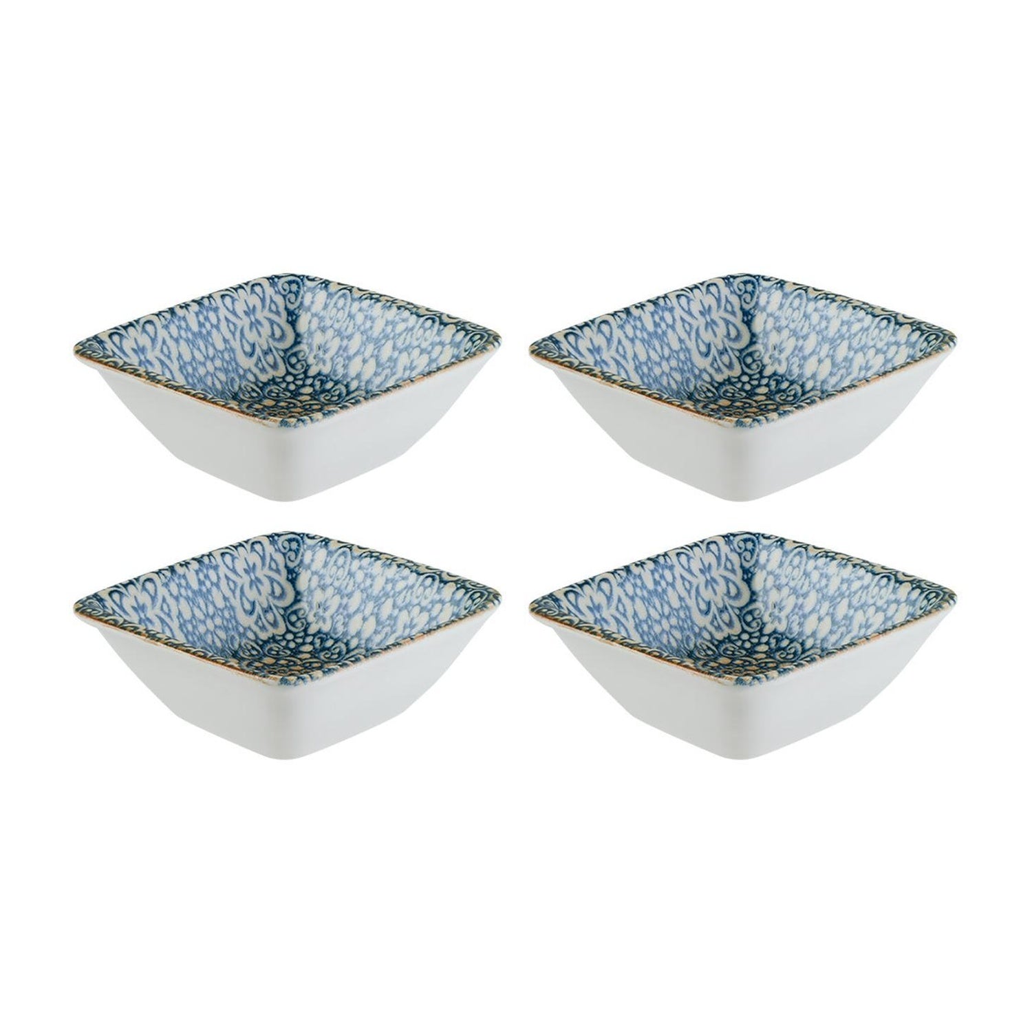 Bonna China Española 3.5" x 3.5" x h:1.25" 1 oz. Square Decorated Porcelain Ramekin (Set of 4)