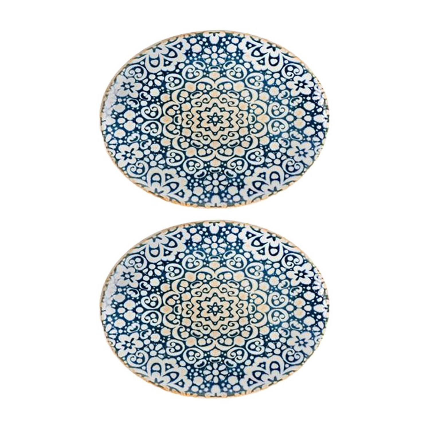 Bonna China Española 9.75" x 7.5" x h:1" Oval Decorated Porcelain Platter (Set of 2)