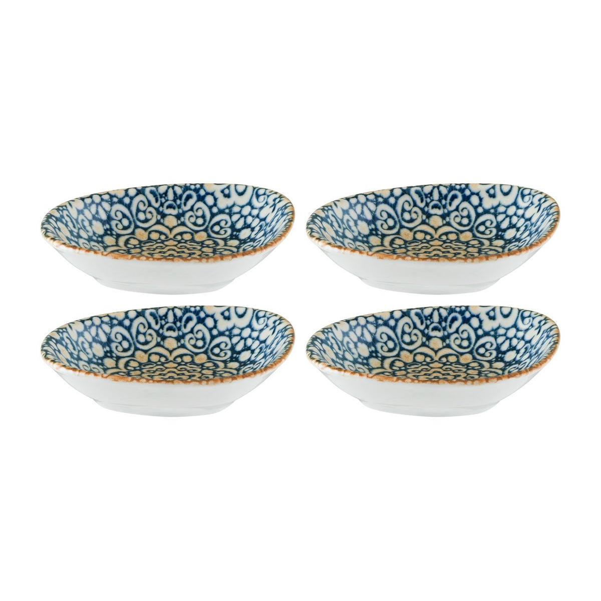 Bonna China Española 4" x 3" x h:0.75" 1 oz. Organic Decorated Porcelain Bowl (Set of 4)