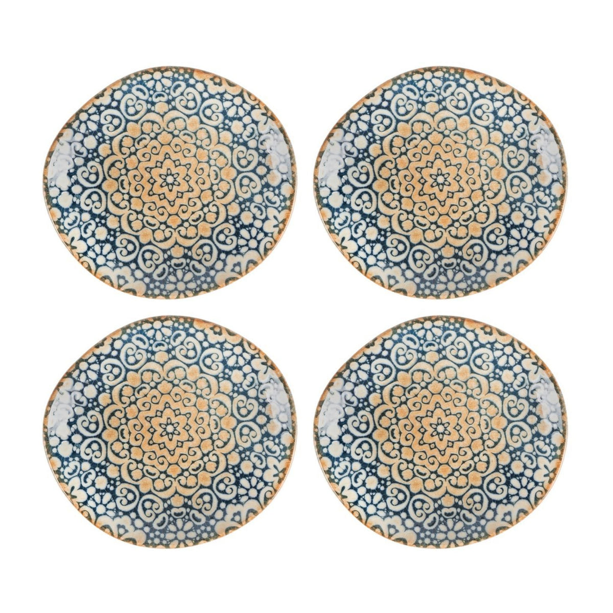 Bonna China Española 6" x 5.5"  Organic Decorated Porcelain Plate (Set of 4)