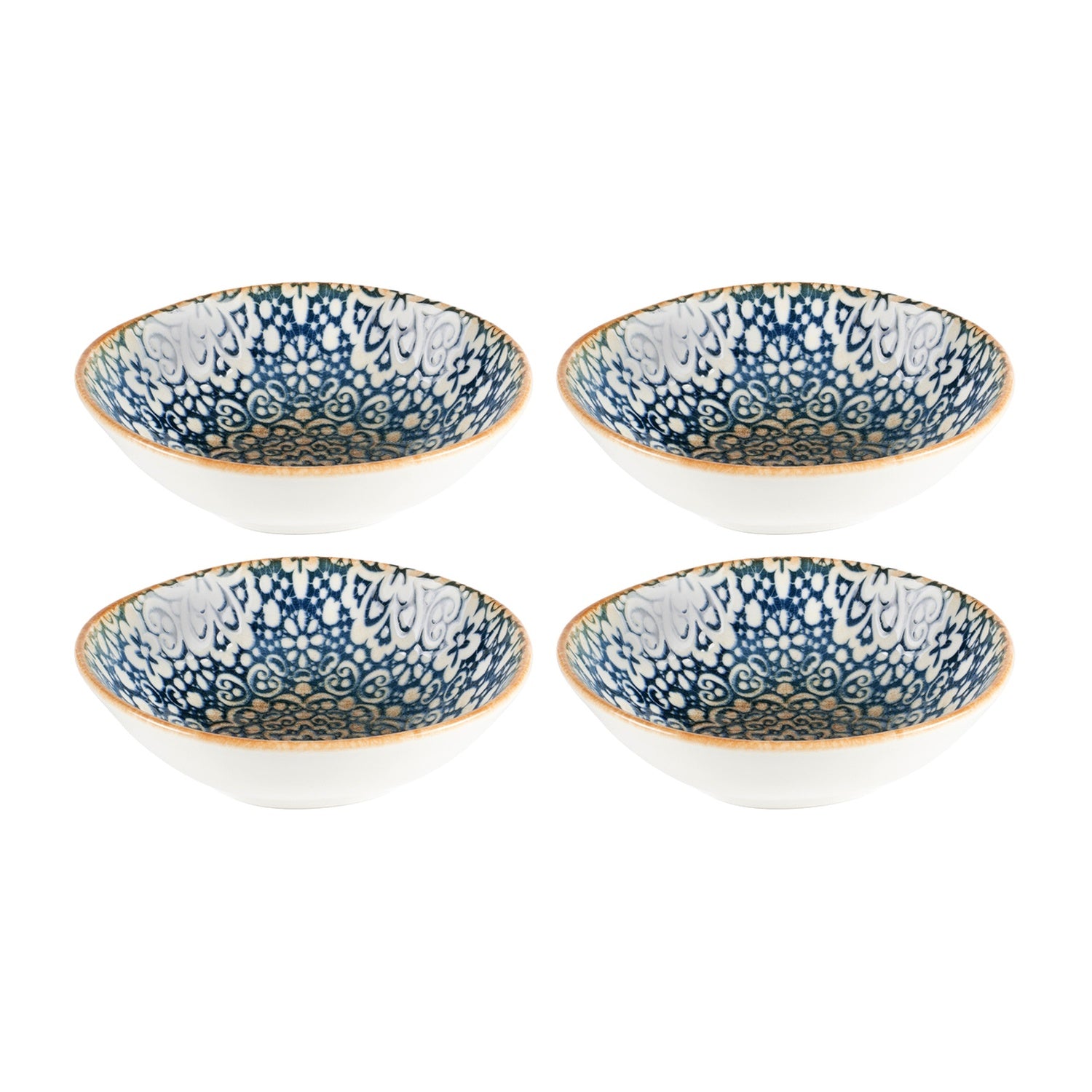 Bonna China Española 7" x 6.5" x h:2" 17 oz. Organic Decorated Porcelain Bowl (Set of 4)