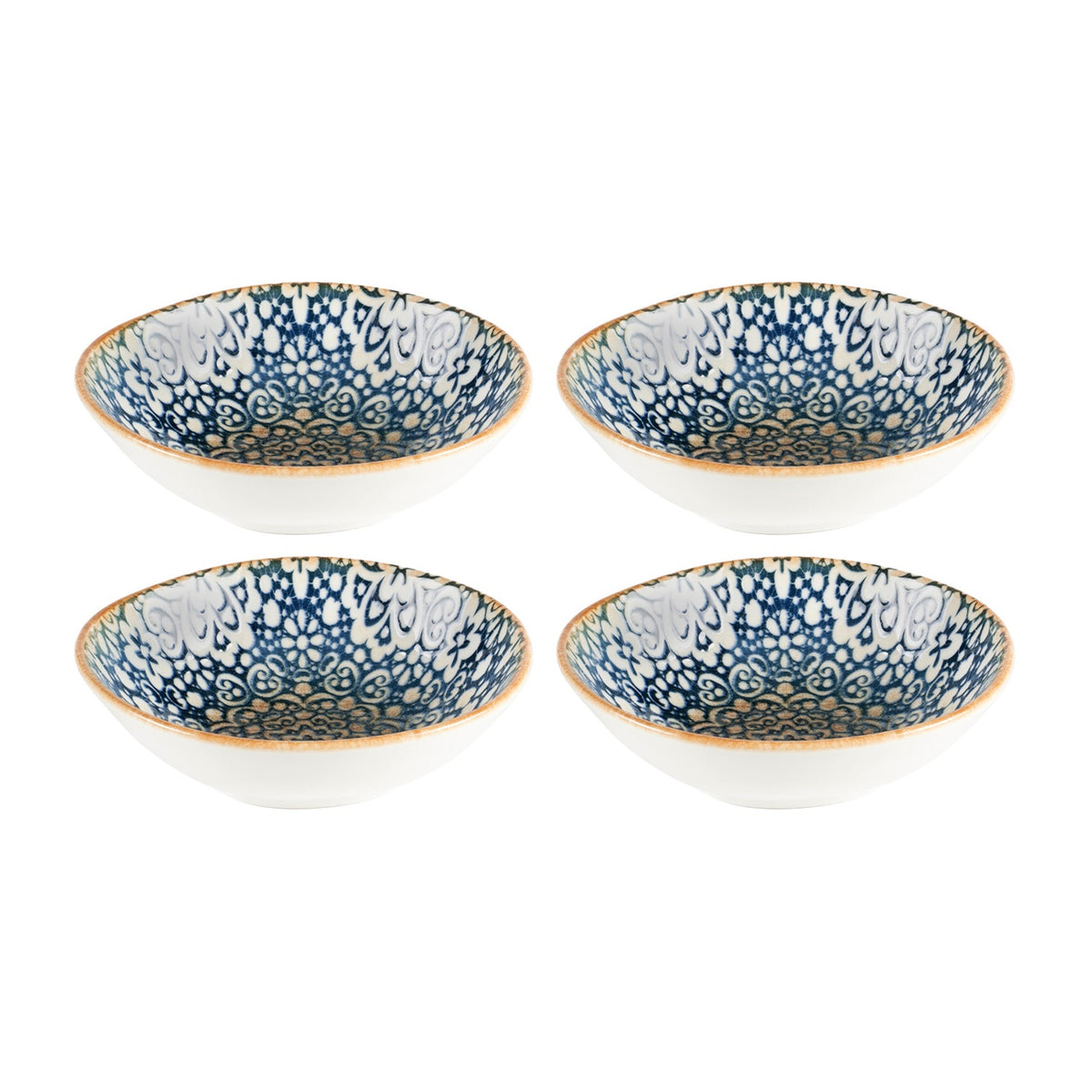 Bonna China Española 7" x 6.5" x h:2" 17 oz. Organic Decorated Porcelain Bowl (Set of 4)