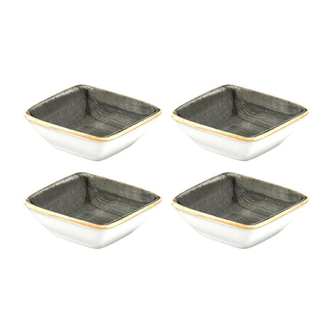 Bonna China Gris 3.5" x 3.5" x h:1.25" 1 oz. Square Grey Porcelain Ramekin (Set of 4)