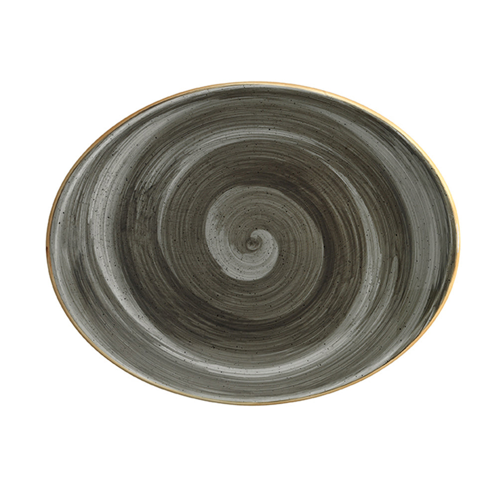 Bonna China Gris 12.25" x 9.5" x h:1" Oval Grey Porcelain Platter