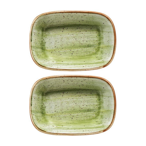 Bonna China Natura 5.5" x 4" x h:1.25" 7 oz. Rectangular Green Porcelain Deep Plate (Set of 2)