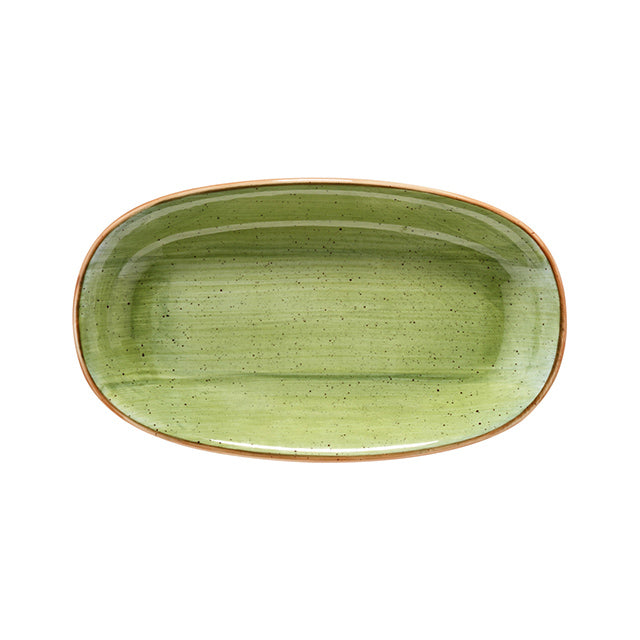 Bonna China Natura 6" x 3.5" x h:0.75" Oval Green Porcelain Platter (Set of 2)