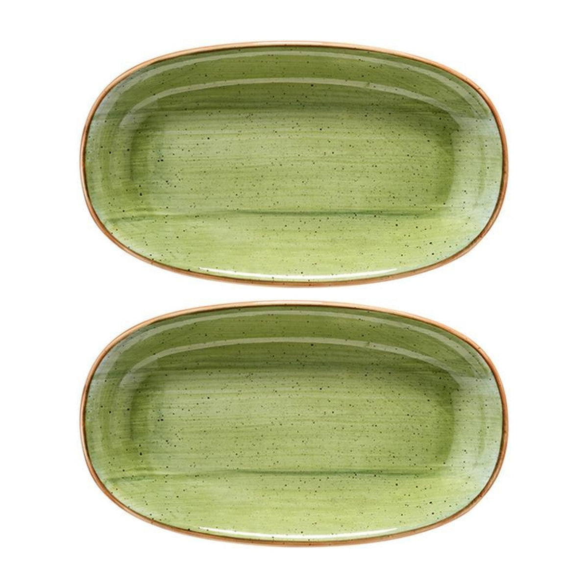 Bonna China Natura 6" x 3.5" x h:0.75" Oval Green Porcelain Platter (Set of 2)